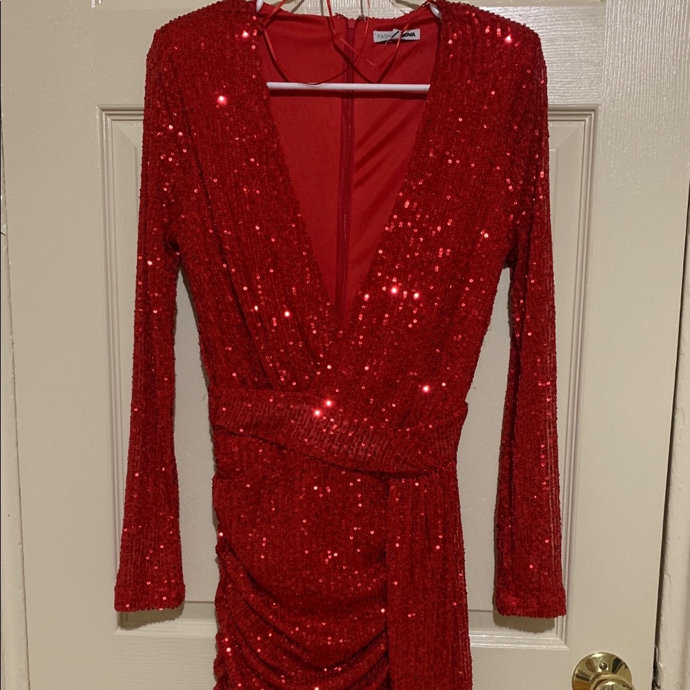 Center stage sequin mini dress.